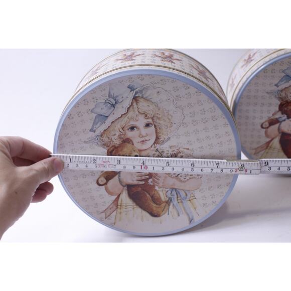 Meg by Jan Hagara, Stacking Tin Boxes, Set of 3, Little Girl with Teddy Bear, - Picture 2 of 3